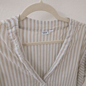 GAP Tan and White Striped V-Neck Top